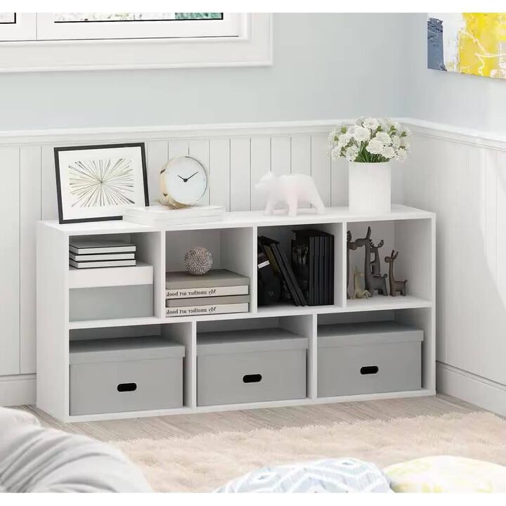 Hivvago Modern 42-inch High Bookcase with 7 Open Shelves in White Wood Finish