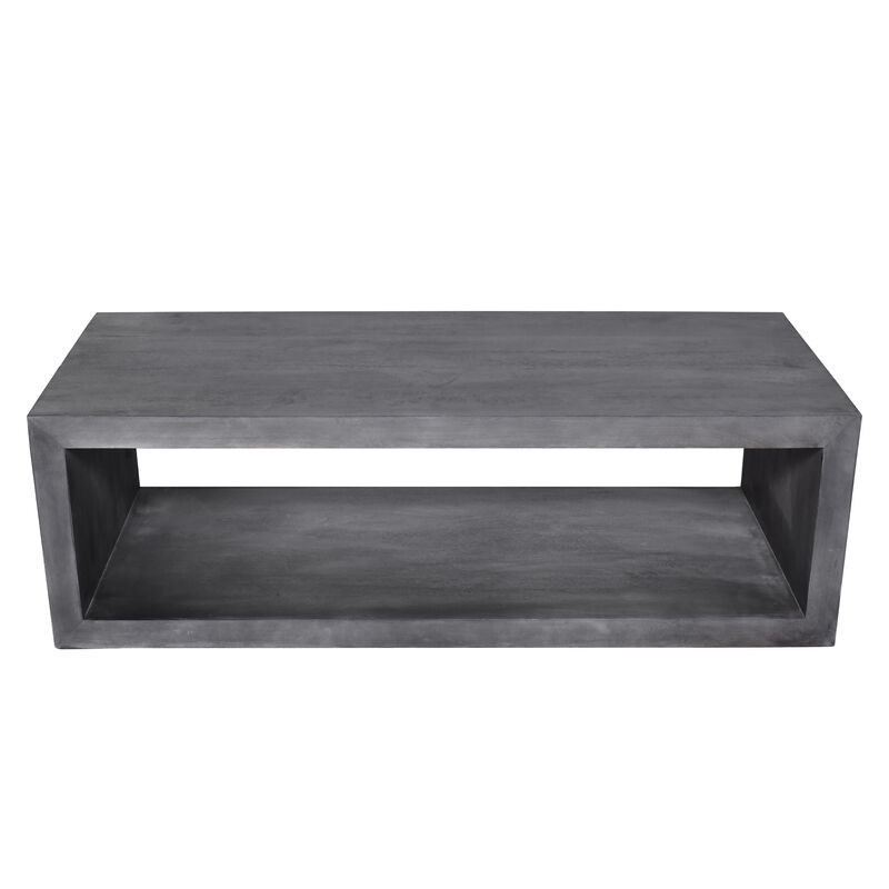 58" Cube Shape Wooden Coffee Table with Open Bottom Shelf, Charcoal Gray-Benzara image number 1