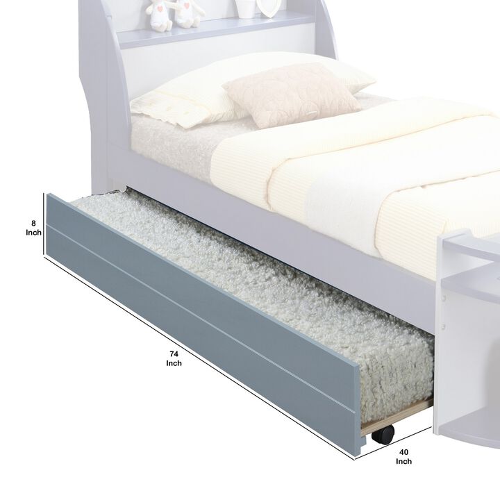 Transitional Style Wooden Trundle Bed with Caster Wheels, Gray - Benzara