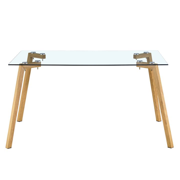 Hivvago 46 Seater Minimalist Rectangular Tempered Glass Dining Table with  Metal Legs
