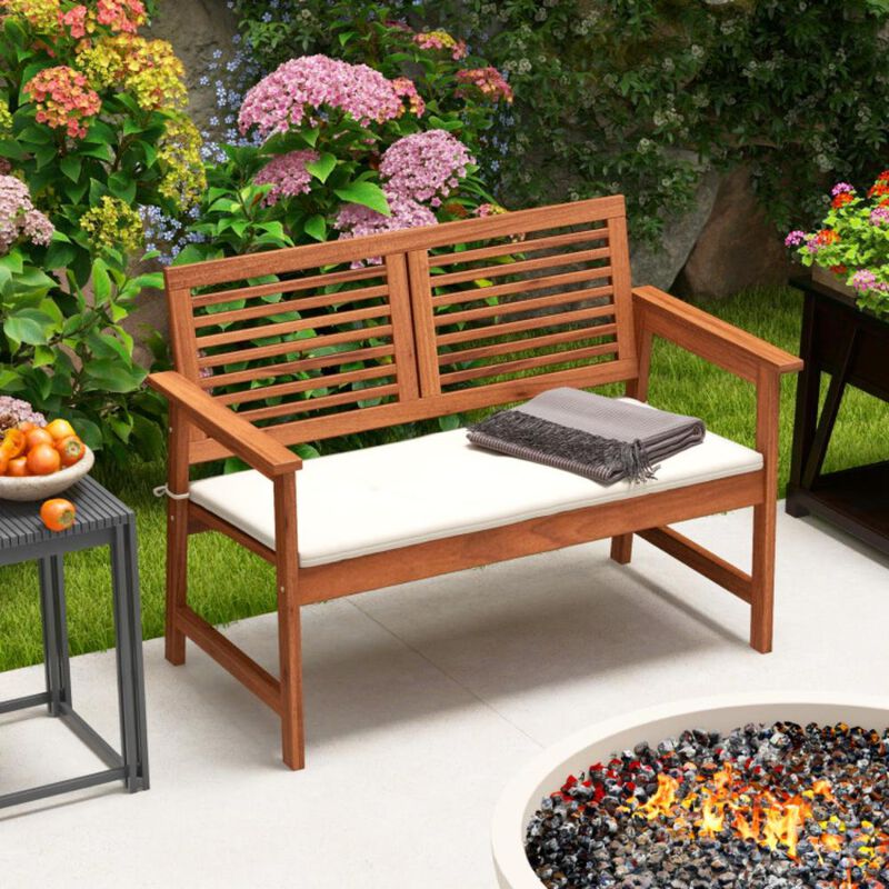 Hivvago 2-Person Solid Wood Patio Bench with Backrest and Cushion