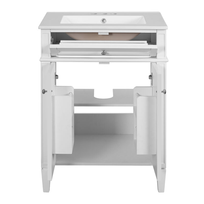 ELEMENT ACE 24 Inch Bathroom Vanity with 2 Doors, Tip-Out Drawer and Sink, Soft-Closing Doors with Organizers Adjustable Shelf Compact Space-Saving Bathroom Storage Cabinet image number 9