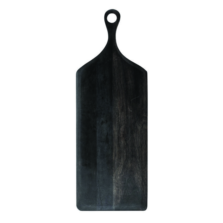 Tall Acacia Wood Cheese and Cutting Board with Round Opening on Handle, Black