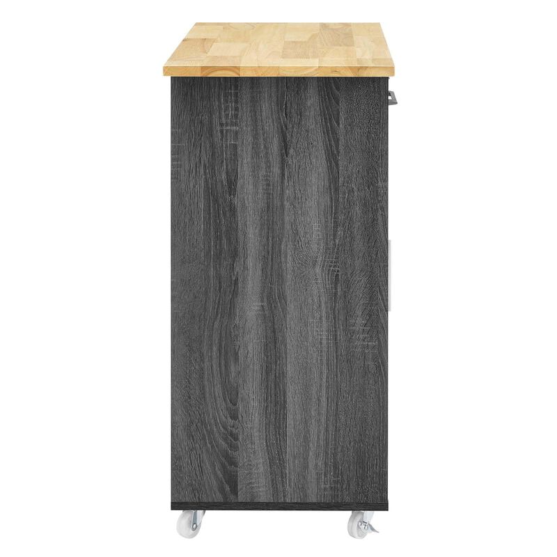 Modway Culinary Rolling Kitchen Cart with Storage in Charcoal Natural - 3 Tiers Kitchen Island on Wheels with Spice Rack, Functional as a Coffee Station, Bar Cabinet or Butcher Block Island image number 1