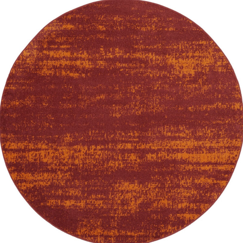 HomeRoots 8' Red And Orange Round Abstract Indoor Outdoor Area Rug image number 0