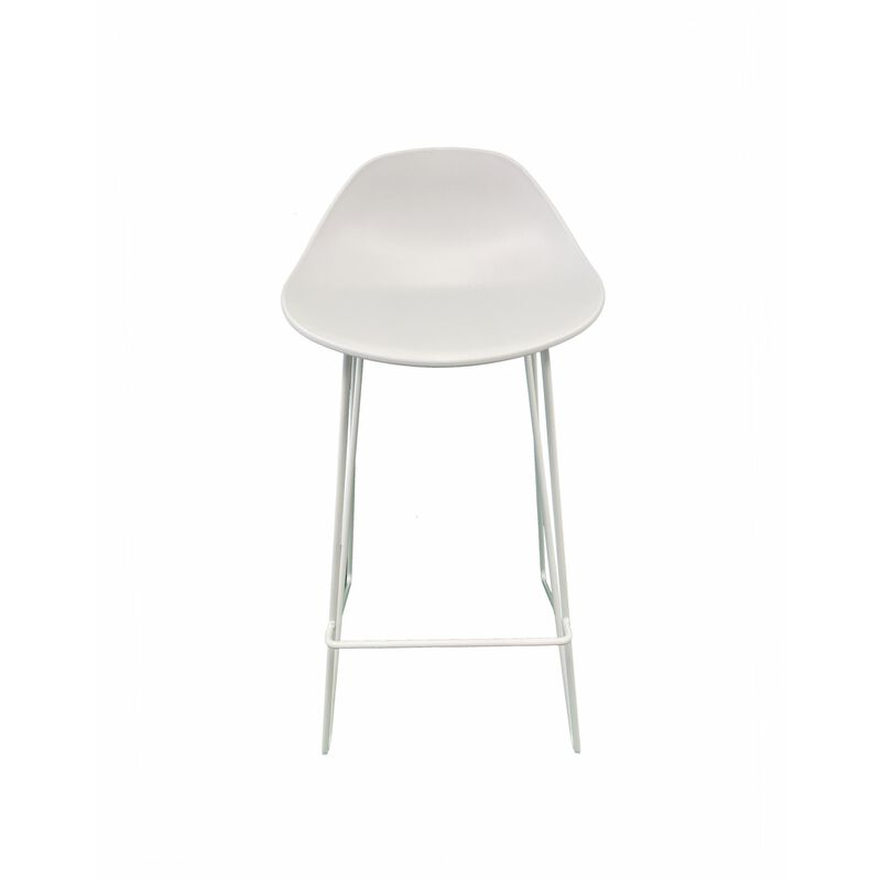 Bert 30 Inch Barstool Chair Set of 2, Low Back, Geometric White Metal - Benzara