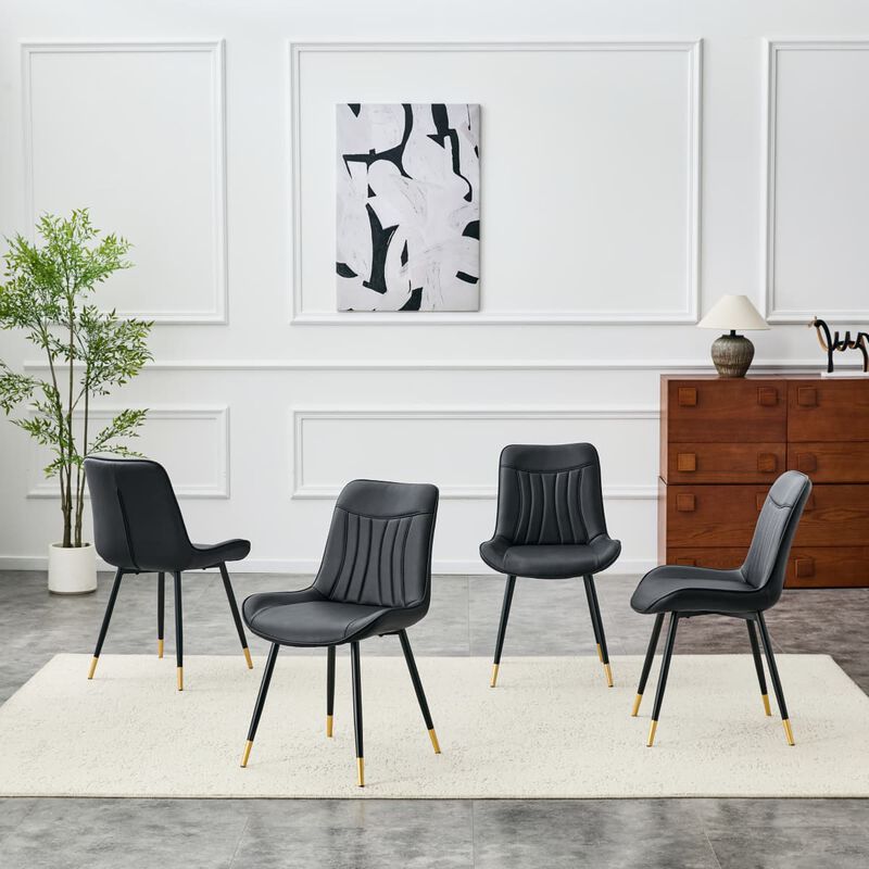 Set of 4 Dining Chairs PU Leather Side Dining Chairs with high back and stitched backrest Metal Leg Dining Chairs with leveling feet image number 5