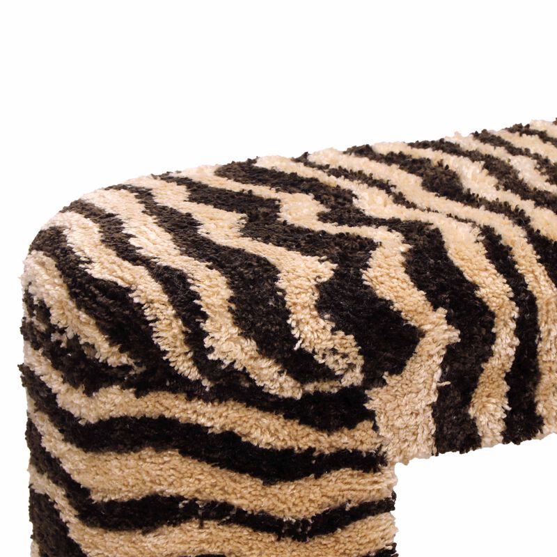 Zebra Brown Striped Tufted Bench image number 3