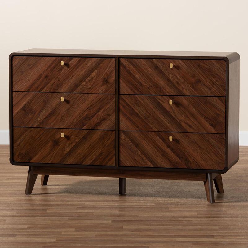 Baxton Studio Transitional Walnut Brown Finished Wood 6-Drawer Dresser