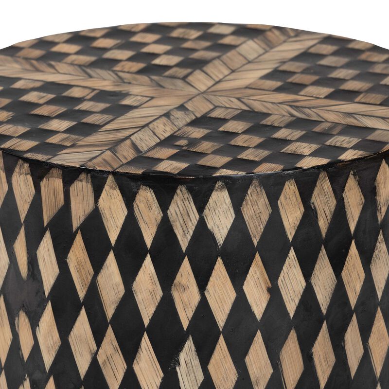 bali & pari Paulo Decorative End Table with Bamboo Diamond Pattern - Modern Accent Side Table for Living Room or Bedroom, Round