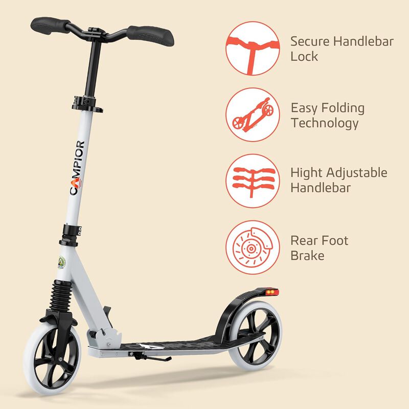 Kick Scooter for Ages 6+, for Kids, Teens, and Adults, Max Load 240 LBS, Foldable, 8-inch Big Wheels for Kids and Adults, with Kickstand, 3 Adjustable Levels, Child Safety Approved