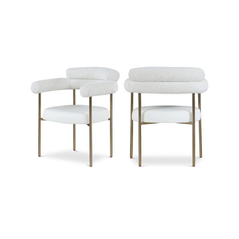 Meridian Furniture Blake Cream Vegan Leather / Boucle Fabric Dining Chair, Set of 2