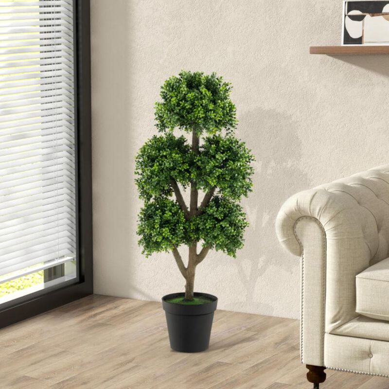 Hivvago 45 Inch Artificial Boxwood Topiary Ball Tree