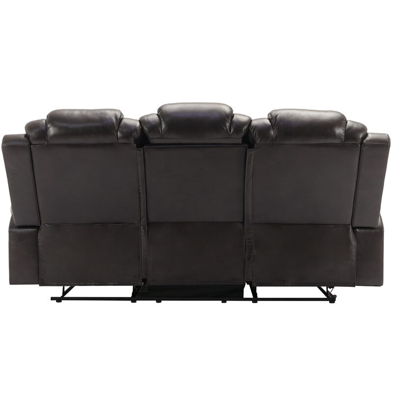 Merax Home Theater Seating Manual Recliner Chair with Center Console and LED Light