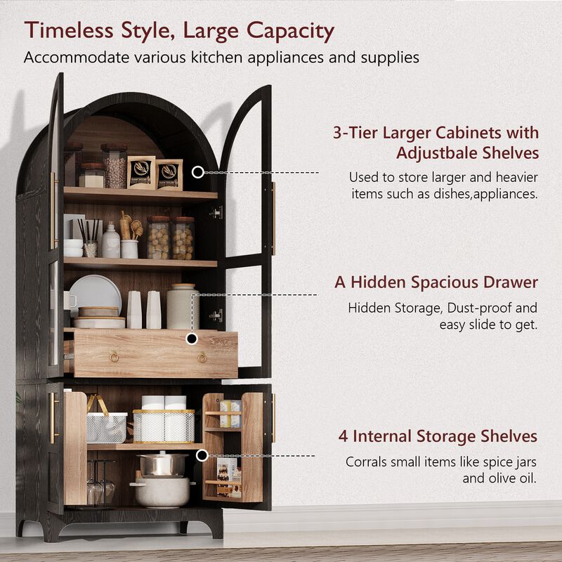 Merax Arched Kitchen Pantry Cabinet with Door Shelves image number 6