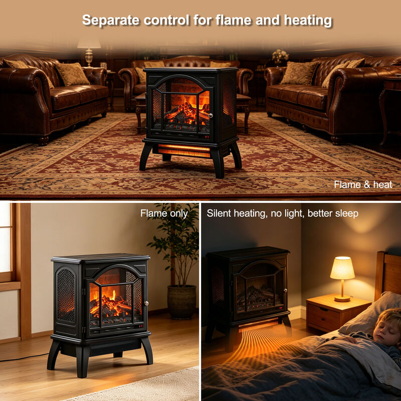 MONDAWE 18 Inch Antique Black 3D Infrared Electric Stove With Remote Control image number 4