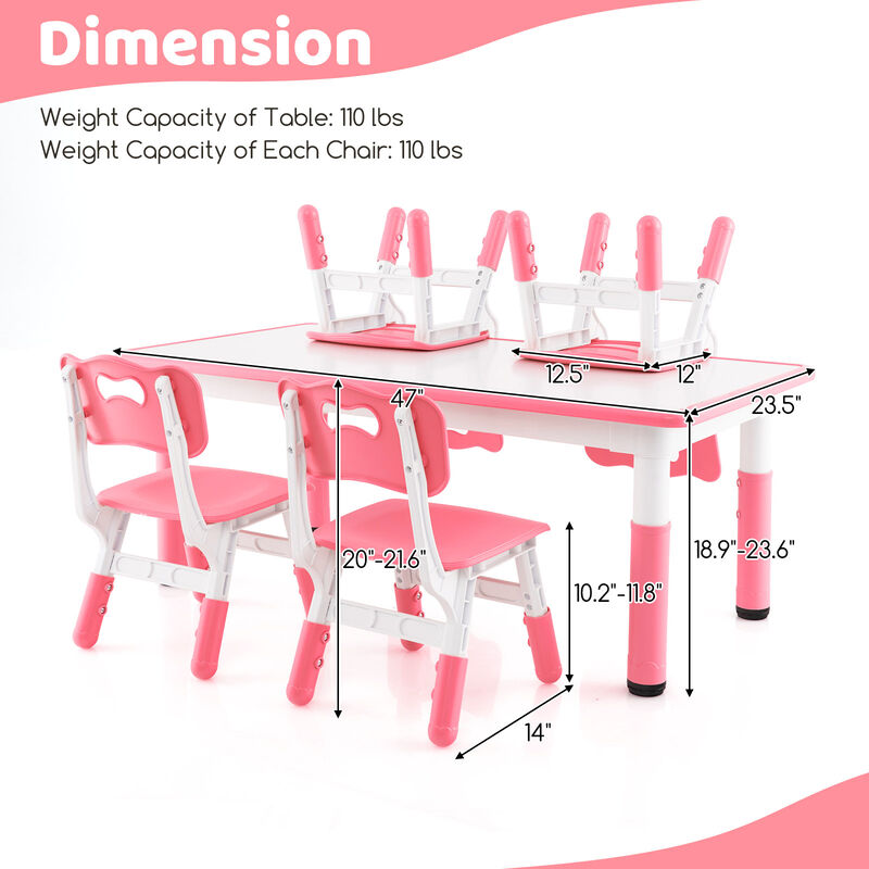 Kids Table and Chairs Set for 4 with Graffiti Desktop