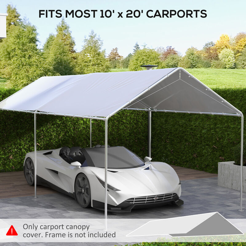 Outsunny 10' x 20' Carport Replacement Top Canopy Cover, UV Resistant and Water Resistant Car Port Portable Garage Tent Cover with Ball Bungee Cords, White, Only Cover