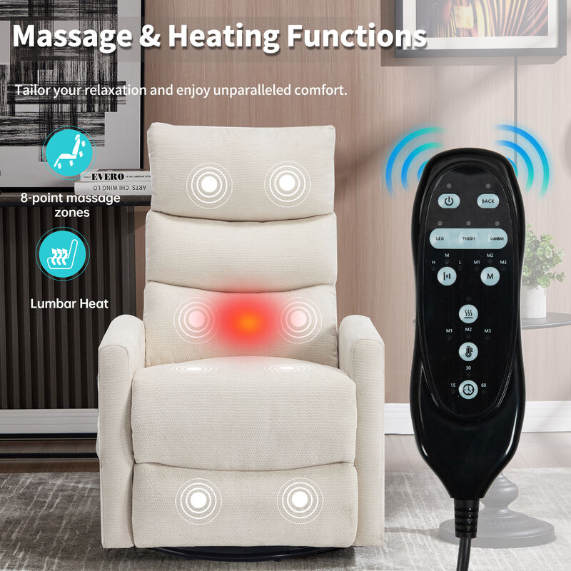 Chenille Manual Recliner Chair Swivel Rocker Recliner with Heat & Massage image number 3