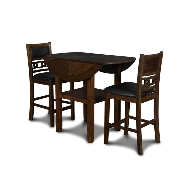 New Classic Furniture Furniture Gia Solid Wood Counter Drop Leaf Table 2 Chairs in Brown