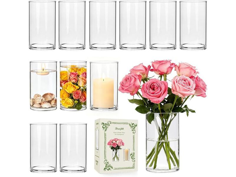 Set of 12 Clear Glass Cylinder Vases &ndash; 6‑Inch Bud Flower & Floating Candle Holders image number 0