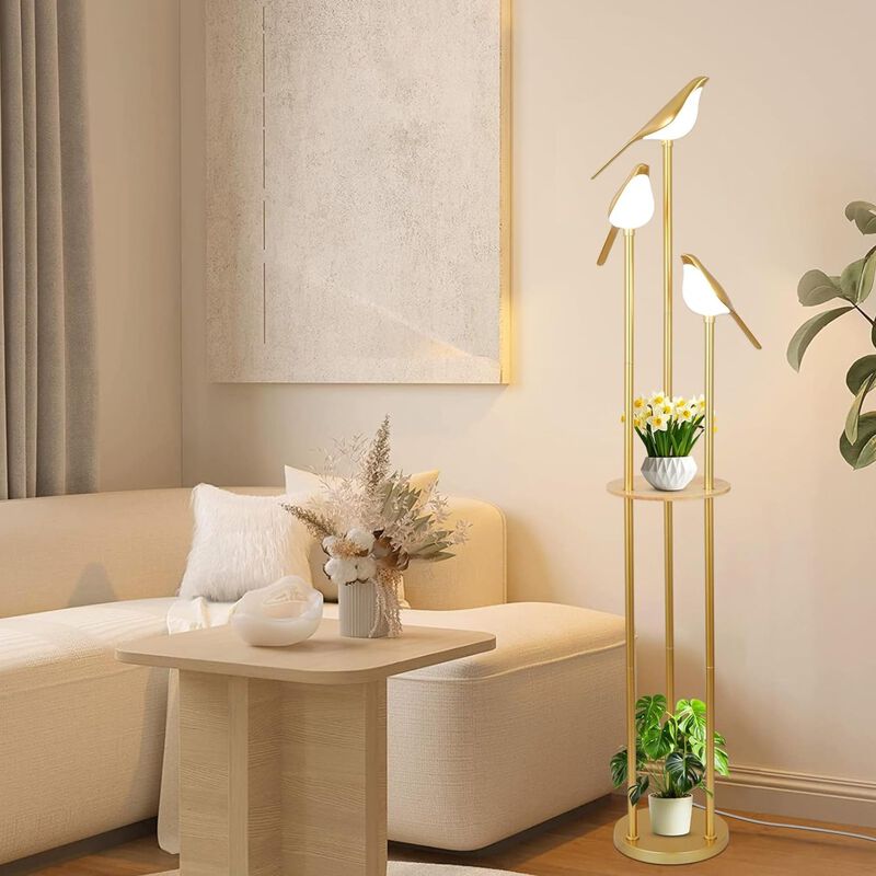 ELEMENT ACE Mid-Century Standing Floor Lamp with Adjustable Built-In LED Lights and Functional Storage Shelf Ideal for Living Room, Bedroom, Study and Home Decor image number 7
