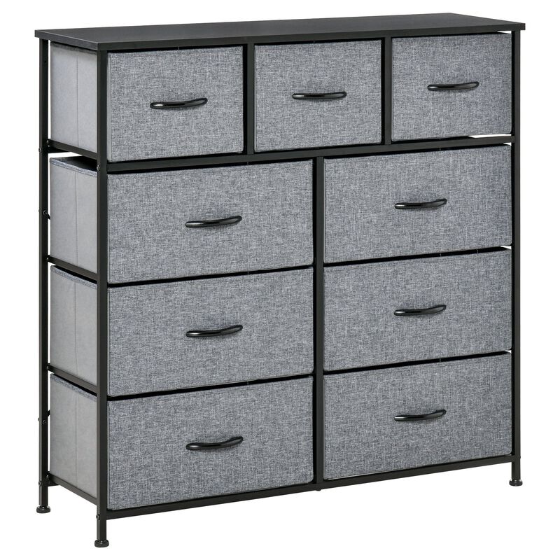 9 Drawers Storage Chest Dresser Organizer Unit w/ Steel Frame, Wood Top, Easy Pull Fabric Bins, for Hallway, Closet, Entryway, Black & Grey image number 1