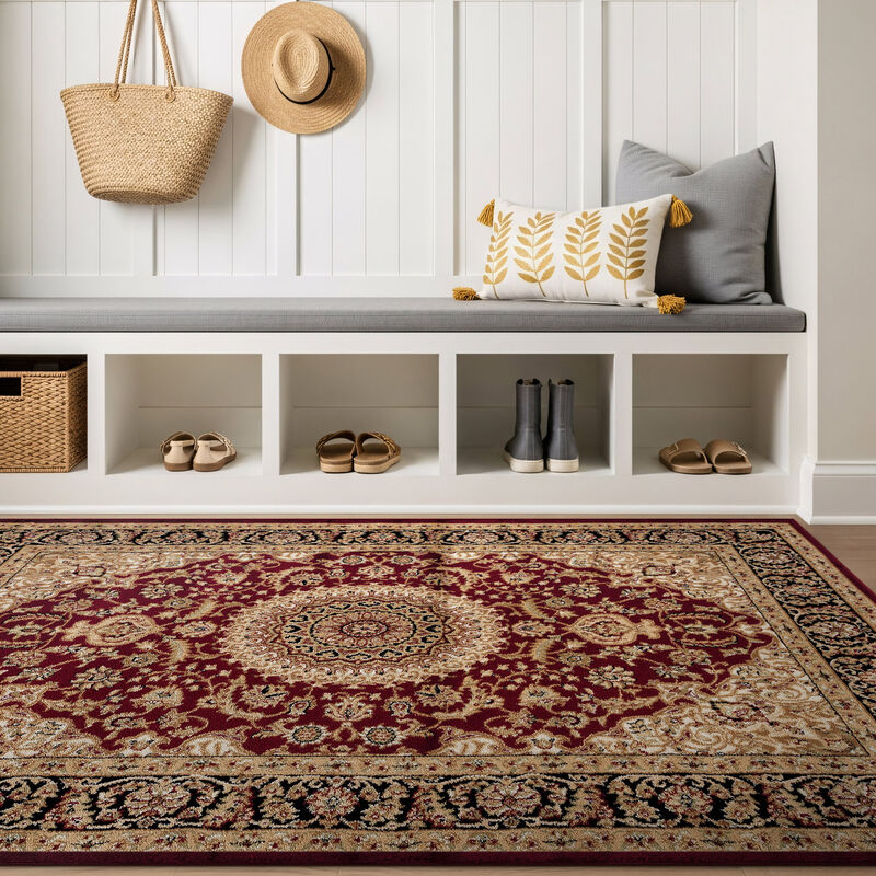 World Rug Gallery Traditional Oriental Medallion Area Rug:  Stain-Resistant,  Low Pile,  Machine Made image number 2