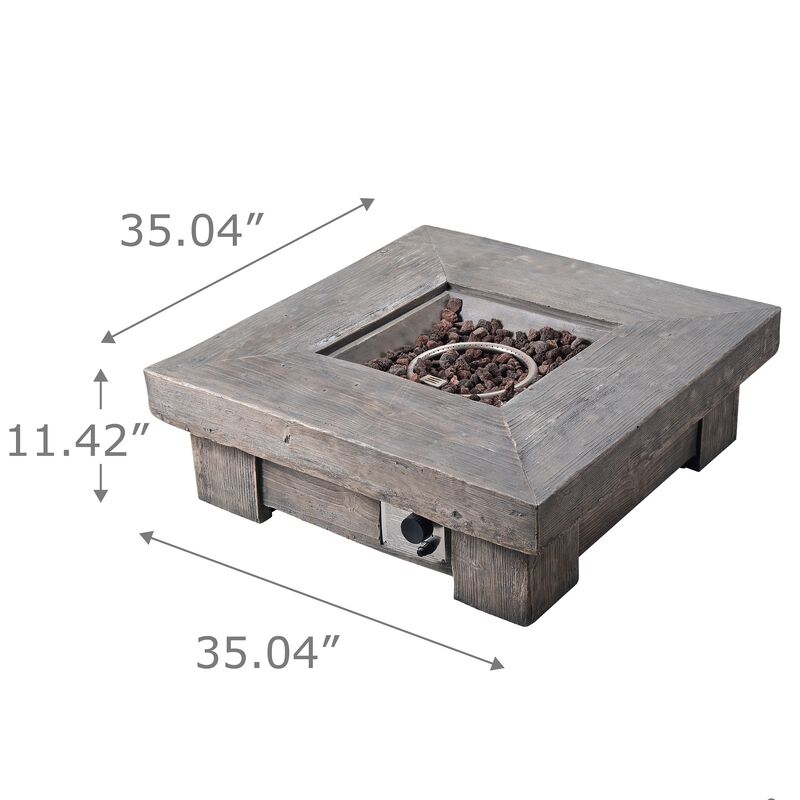 Teamson Home HF11501AA Propane Gas Fire Pit Wood Like Finish for Outdoor Patio Garden Backyard Decking, 40,000 BTU Square, Grey image number 4