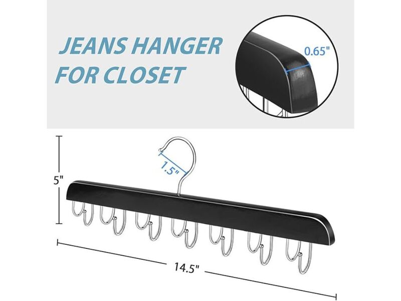 Jean Organizer for Closet  14-Hook Wooden Hanger for Jeans and Pants image number 2