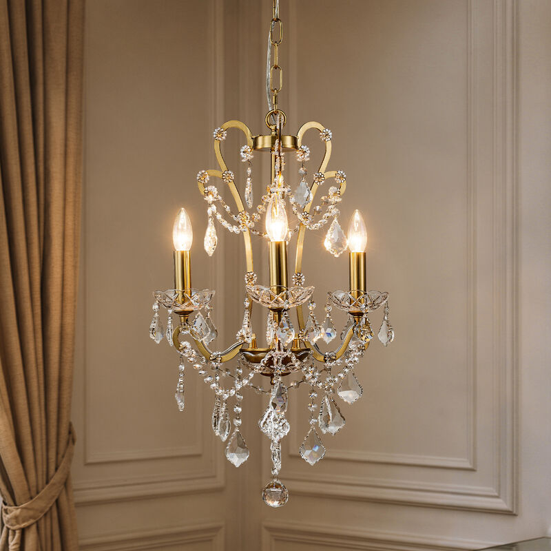 Crystal Chandelier with Brass Finish, Modern Glam 3-Light Ceiling Fixture image number 1