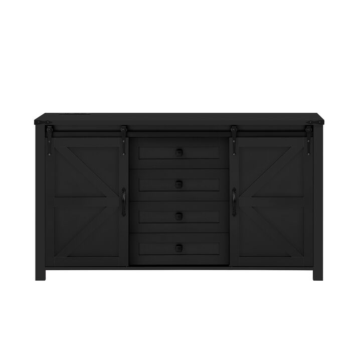 55.1-Inch Sideboard with Storage,Farmhouse Storage Cabinet , Wood Buffet Table with Power Outlet