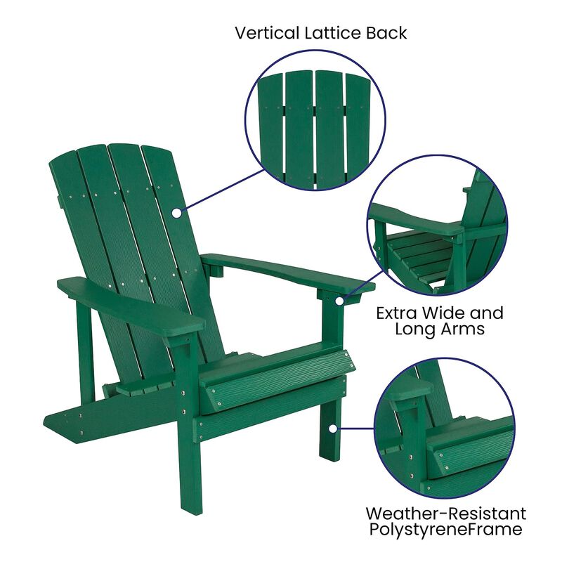 Flash Furniture Charlestown Commercial Grade Indoor/Outdoor Adirondack Chair, Weather Resistant Durable Poly Resin Deck and Patio Seating, Green