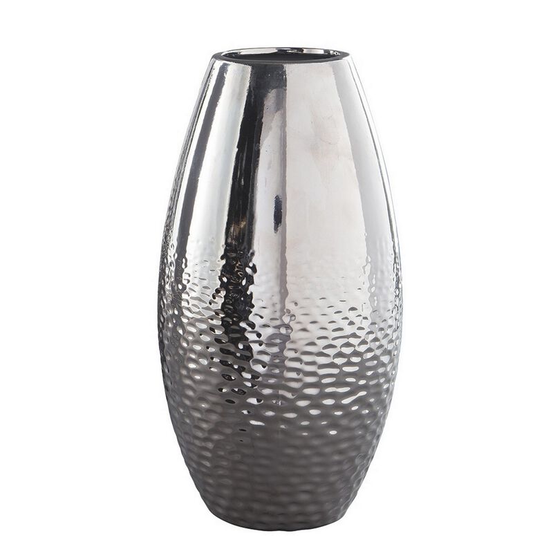 Ceramic Vase with Textured Ripple Design, Set of 2, Silver-Benzara image number 2
