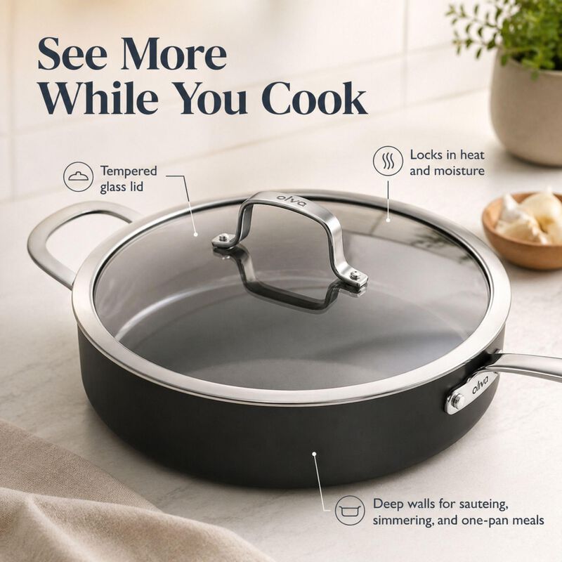 Alva Maestro Nonstick Ceramic Saute Pan with Glass Lid 4Qt. - Easy to Clean, Oven Safe and Made without PFAS, PFOA & PTFE - Induction and All Stovetop Compatible with Even Heat Distribution image number 4