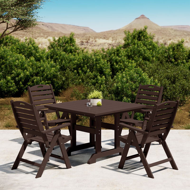 WestinTrends 5-Piece HDPE Square Patio Dining Table Set with Foldable Chairs
