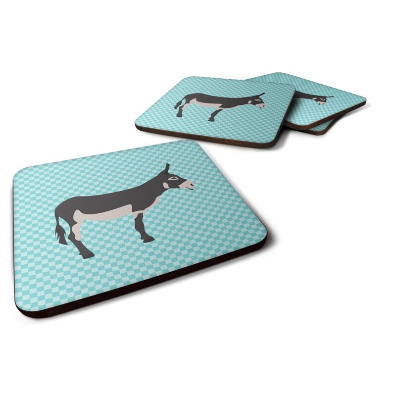 Caroline's Treasures American Mammoth Jack Donkey Blue Check Decorative coasters, 3.5, Multicolor