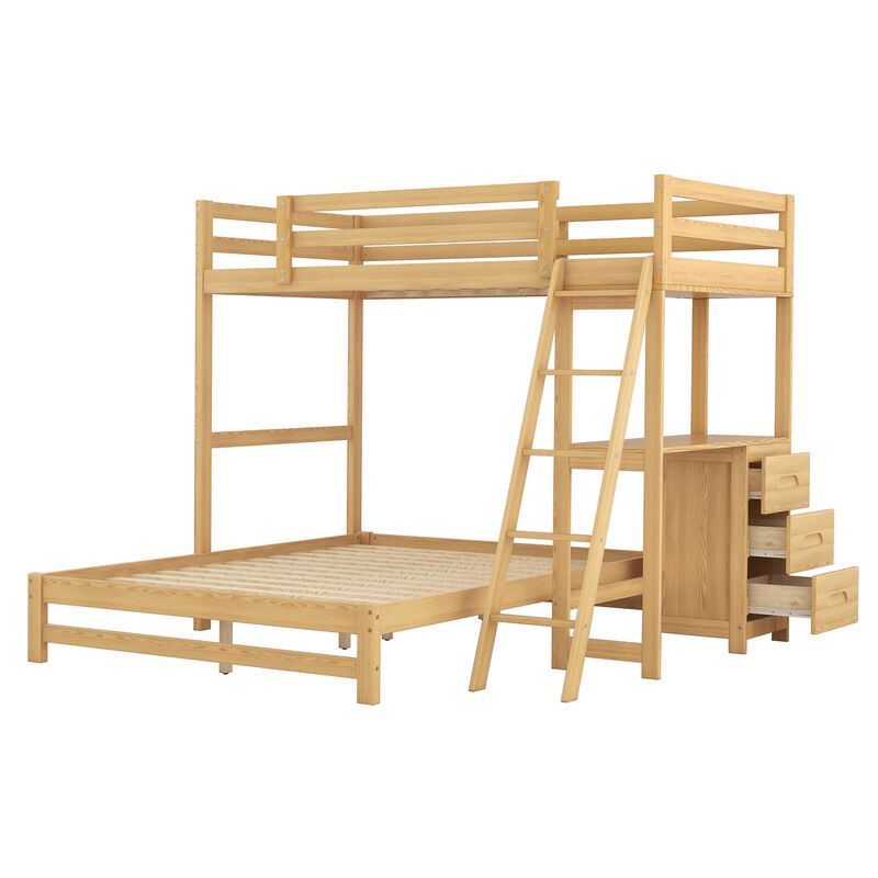 Merax Wood Bunk Bed with Desk and Three Drawers image number 0