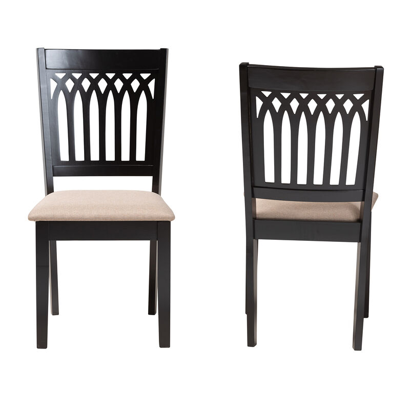 Baxton Studio Genesis Cream Fabric and Dark Brown Finished Wood 2-Piece Dining Chair Set