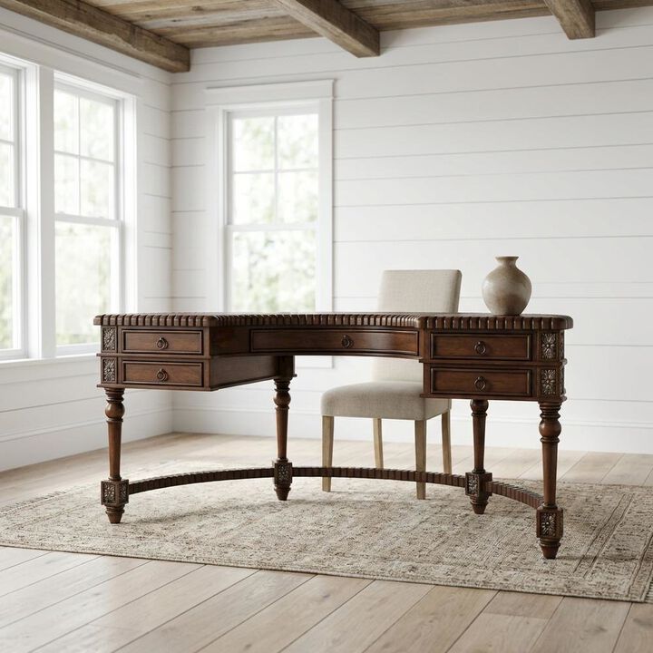 Starlight Canyon Home Dark Brown Office Desk With Multiple Drawers And Distressed Finish
