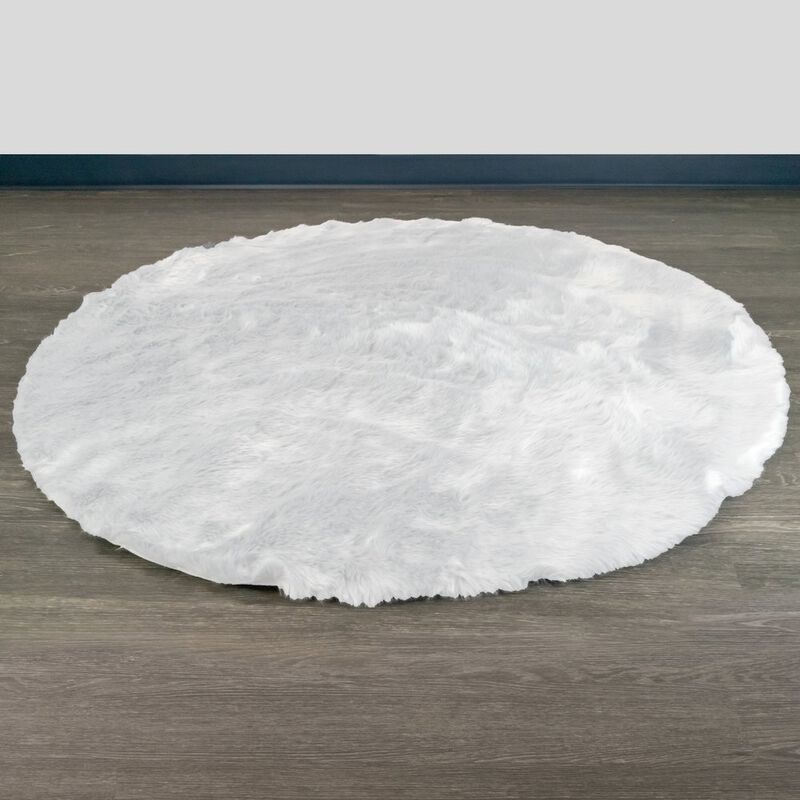 Glamour Home Aurora White Round Faux Fur Area Rug 5 Foot Wide