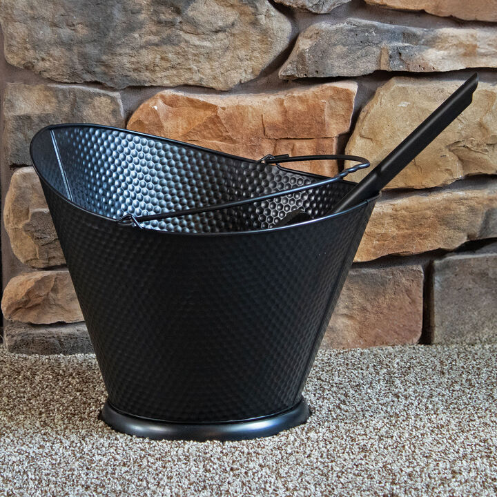 Sunnydaze 5-Gallon Iron Ash Bucket with Shovel and Brush - Black