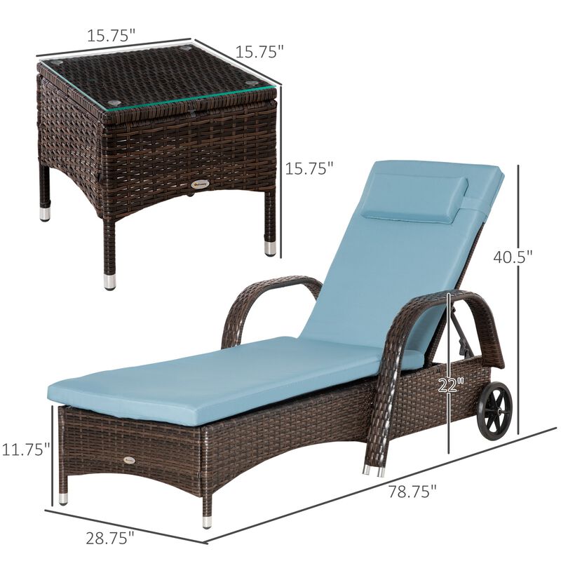Rattan Outdoor Set: 3PC Adjustable Lounger with Side Table