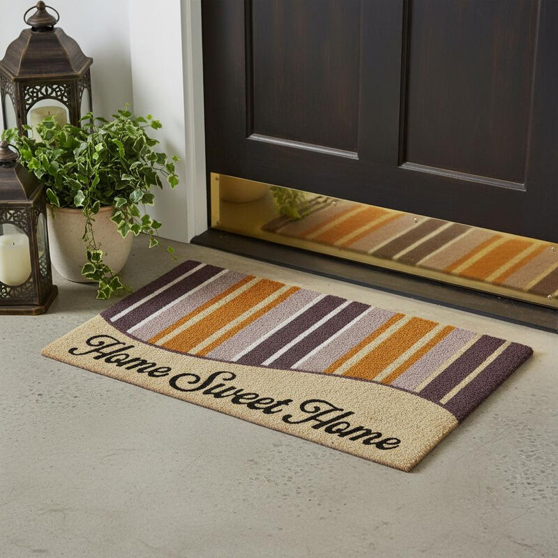 HomeRoots 18" X 30" Beige and Black Coir Home Sweet Home Outdoor Door Mat image number 1