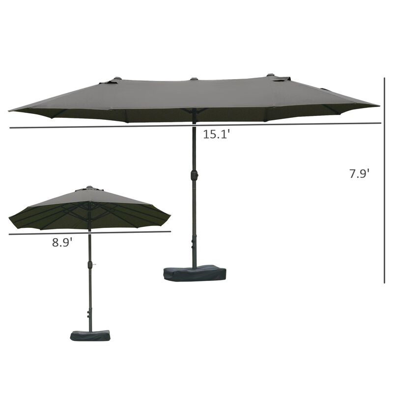 Dark Gray Patio Shade: 15ft Rectangular Double-Sided Market Umbrella
