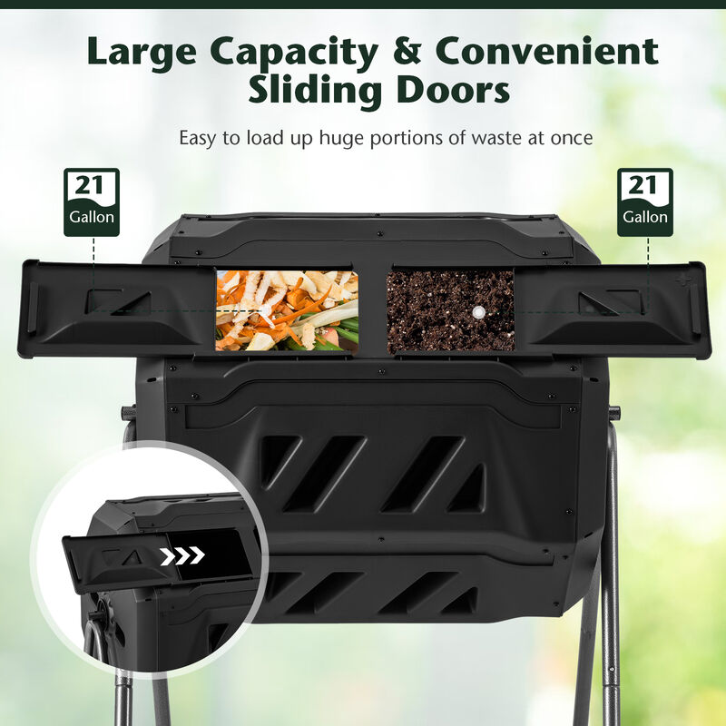 Rotatable Tumbling Composter with 2 Sliding Doors for Efficient Composting image number 6
