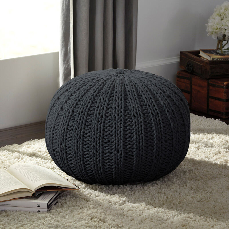 Stylish Round Pouf Ottoman – Soft Cotton Floor Cushion and Footrest