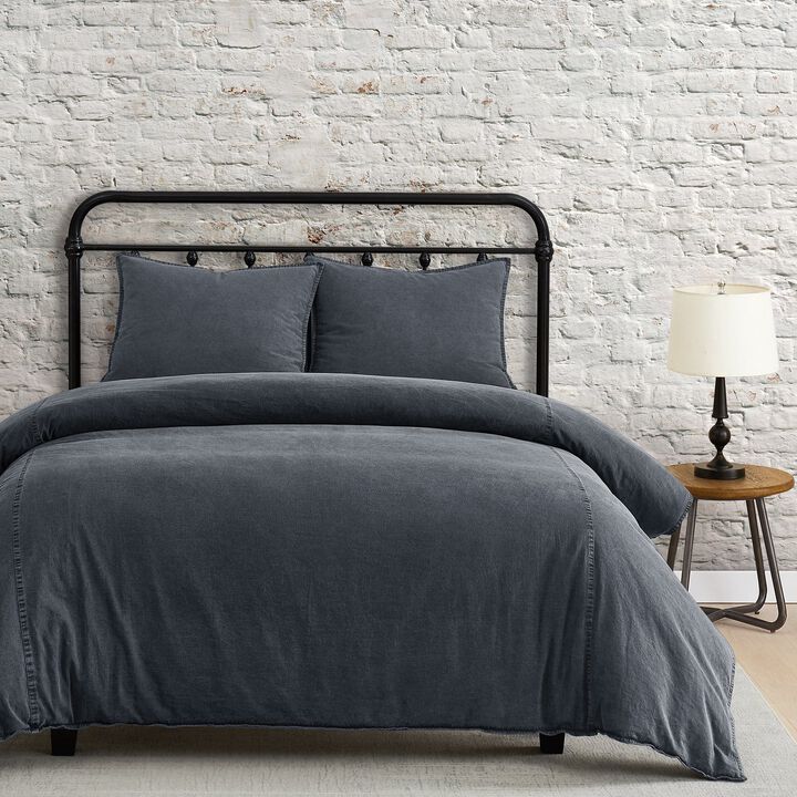 Stonewashed Charcoal Cotton Canvas King Duvet Cover Set