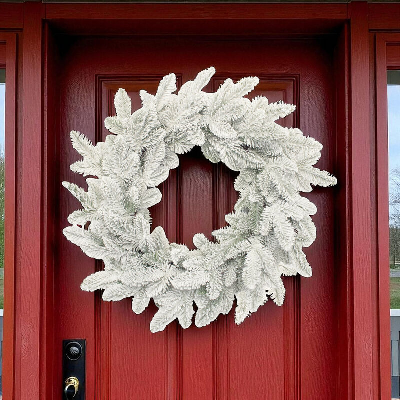 Snow Flocked Pine &ndash;  Winter Wreath for Christmas Front Door, Indoor Wall or Covered Porch