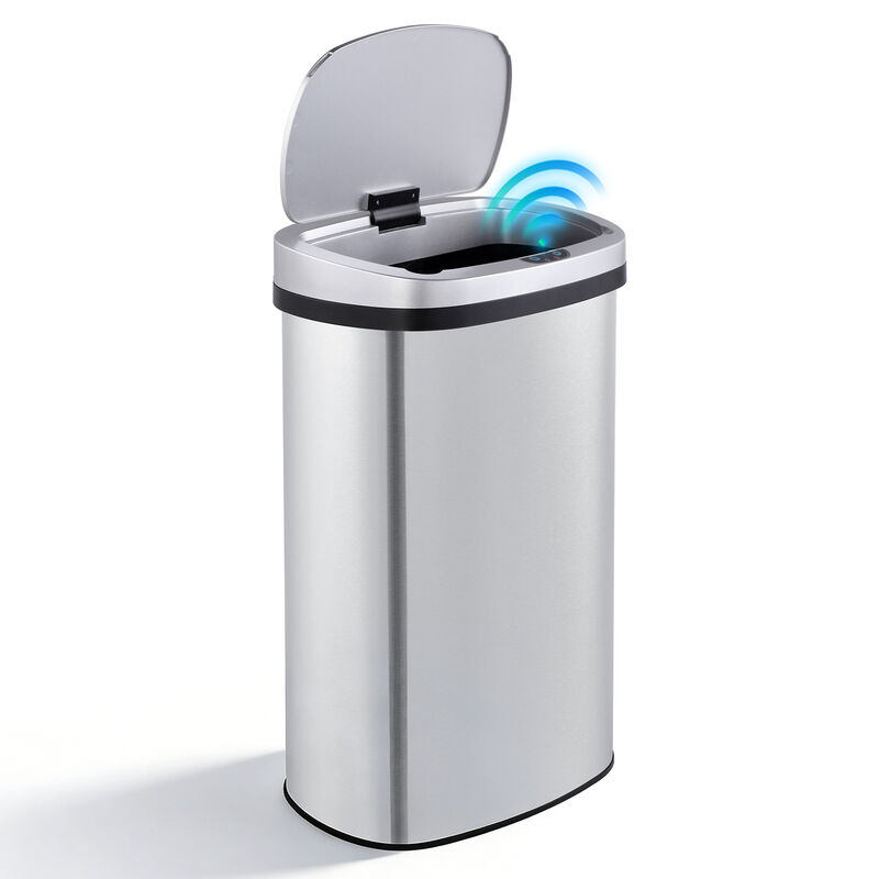 16 Gal./60 Liter Stainless Steel Touchless Motion Sensor Trash Can, Oval Kitchen Garbage Can, Silver image number 9